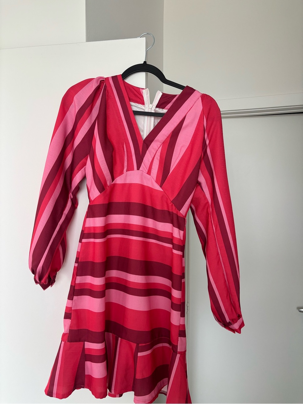 Long Sleeve Mini Dress colorful Pink and Red Stripes